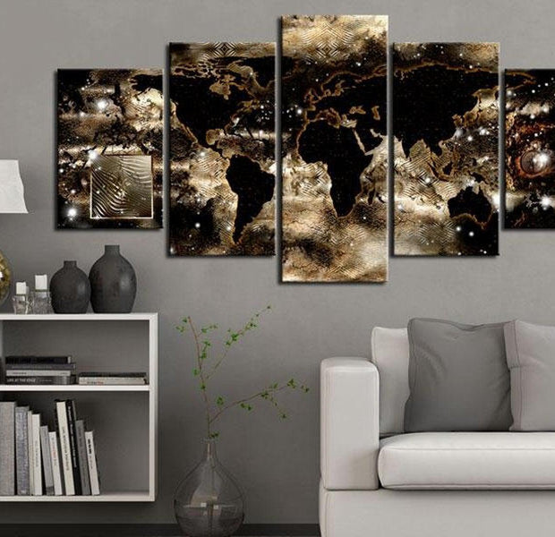 Stretched Canvas World Map Art - Continents And Stars
