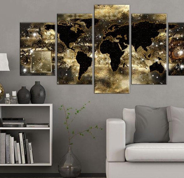Stretched Canvas World Map Art - Continents Of Bronze