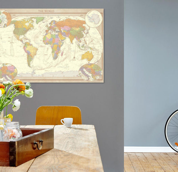 Stretched Canvas World Map Art - Cream World Map
