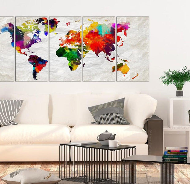 Stretched Canvas World Map Art - Crumpled Map