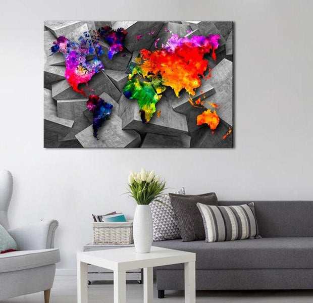 Stretched Canvas World Map Art - Cubic World