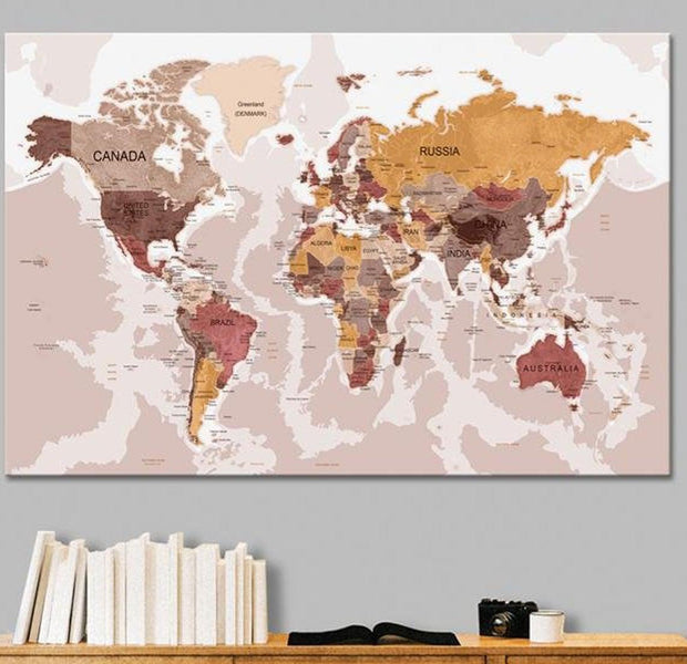 Stretched Canvas World Map Art - Enclave Of Bronze