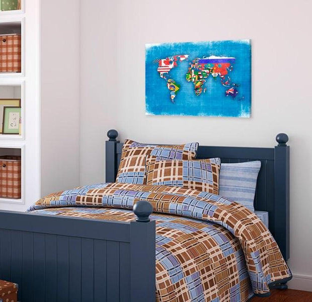 Stretched Canvas World Map Art - Flags Of The World
