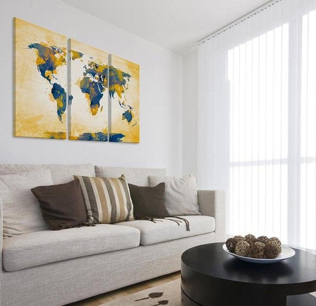 Stretched Canvas World Map Art - Four Corners Of The World 3 Piece