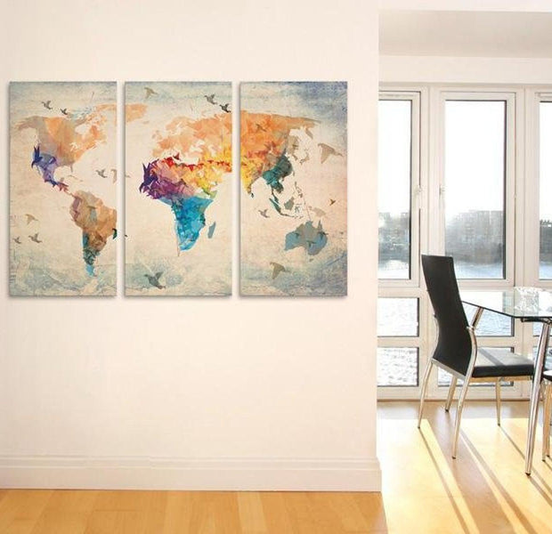 Stretched Canvas World Map Art - Free As A Bird 3 Piece