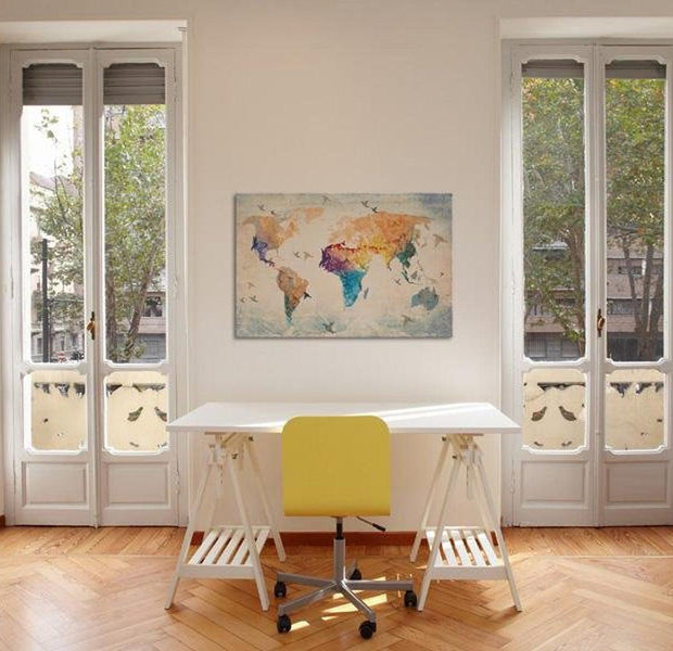 Stretched Canvas World Map Art - Free As A Bird
