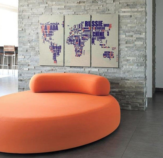 Stretched Canvas World Map Art - French Travel 3 Piece