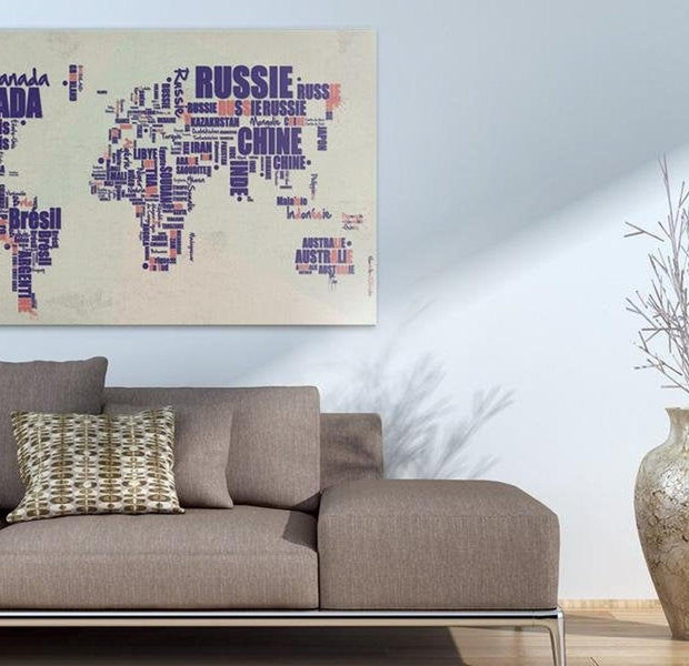 Stretched Canvas World Map Art - French Travel