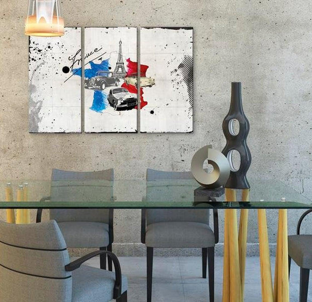 Stretched Canvas World Map Art - French Traveler 3 Piece