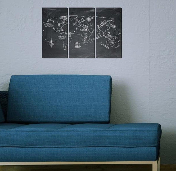 Stretched Canvas World Map Art - Geography Lesson (French Language) 3 Piece