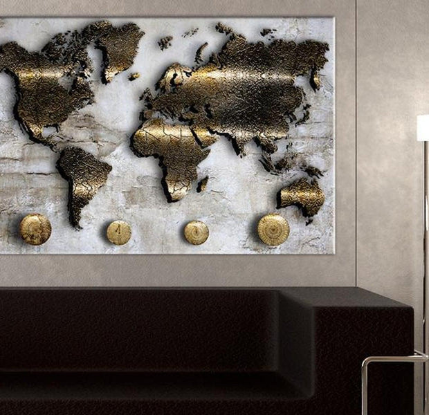 Stretched Canvas World Map Art - Golden Journey
