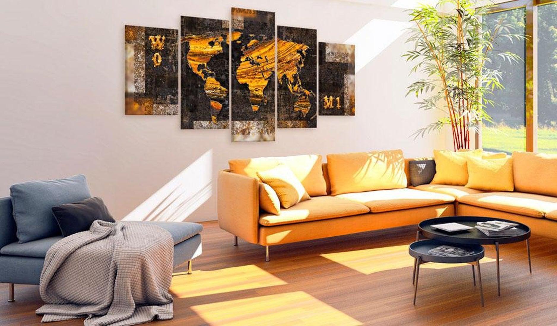 Stretched Canvas World Map Art - Golden Paths