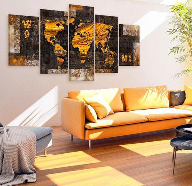 Stretched Canvas World Map Art - Golden Paths