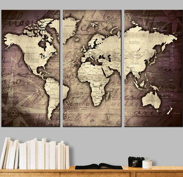 Stretched Canvas World Map Art - Golden Travels