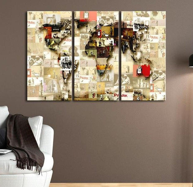 Stretched Canvas World Map Art - Graffiti World