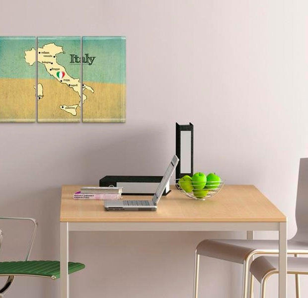 Stretched Canvas World Map Art - Heart Of Italy 3 Piece