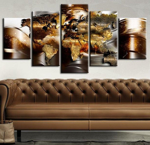 Stretched Canvas World Map Art - Honey Continents
