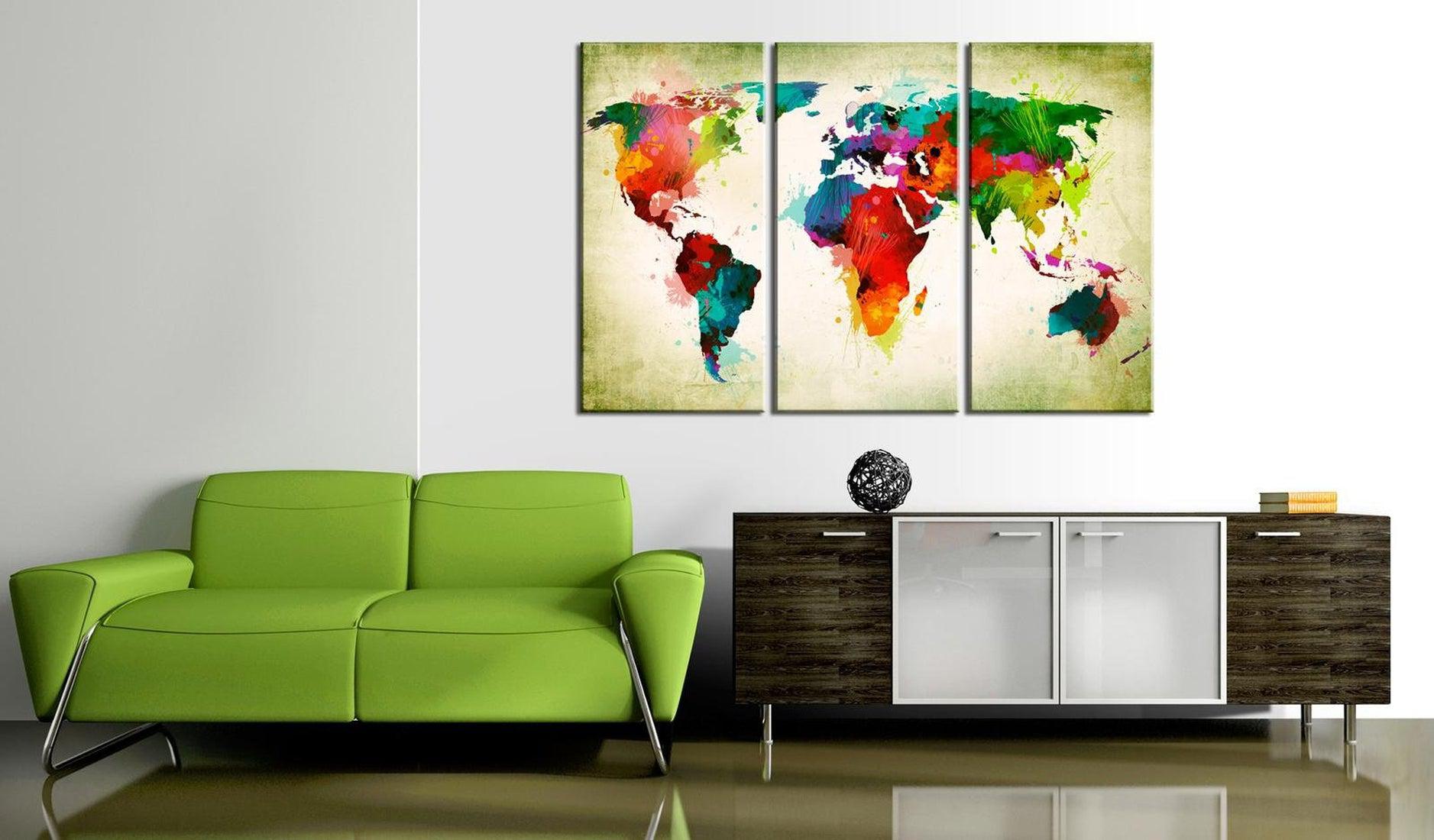 Stretched Canvas World Map Art - In The Rainbow