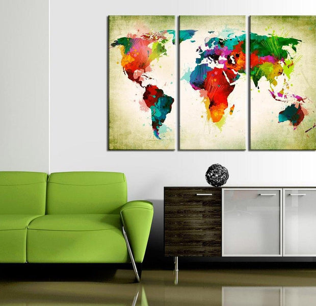 Stretched Canvas World Map Art - In The Rainbow