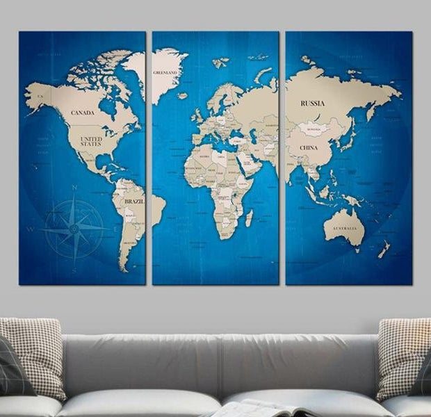 Stretched Canvas World Map Art - Ink Journey