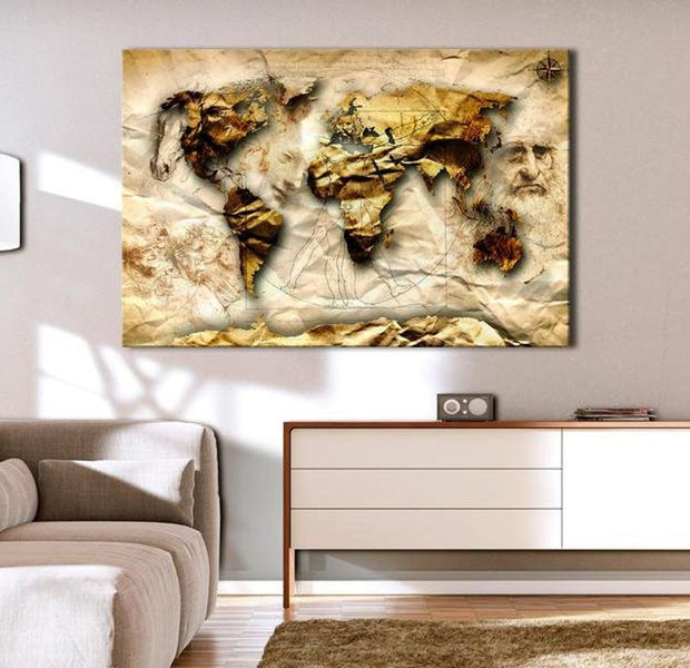 Stretched Canvas World Map Art - Map: Leonardo Da Vinci Inspiration