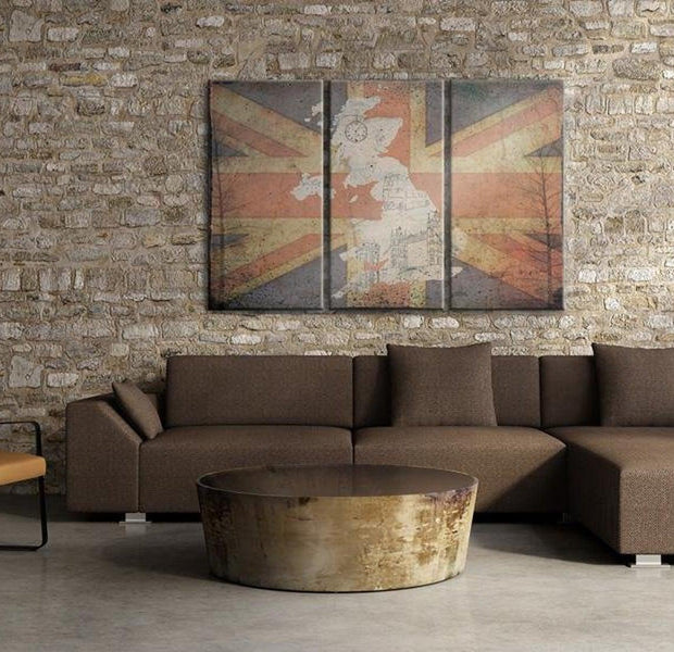 Stretched Canvas World Map Art - Map Of Great Britain 3 Piece