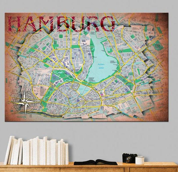 Stretched Canvas World Map Art - Map Of Hamburg