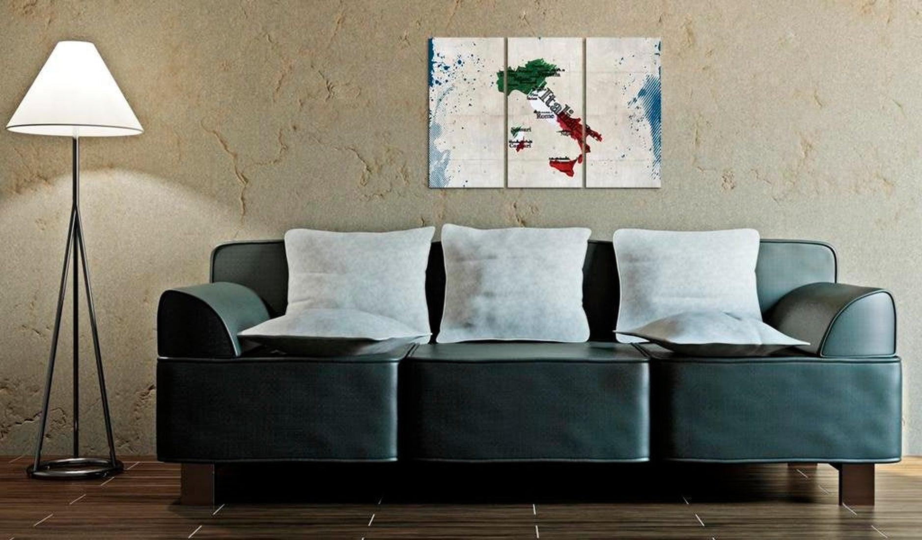 Stretched Canvas World Map Art - Map Of Italy 3 Piece