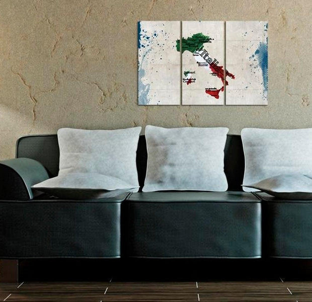 Stretched Canvas World Map Art - Map Of Italy 3 Piece