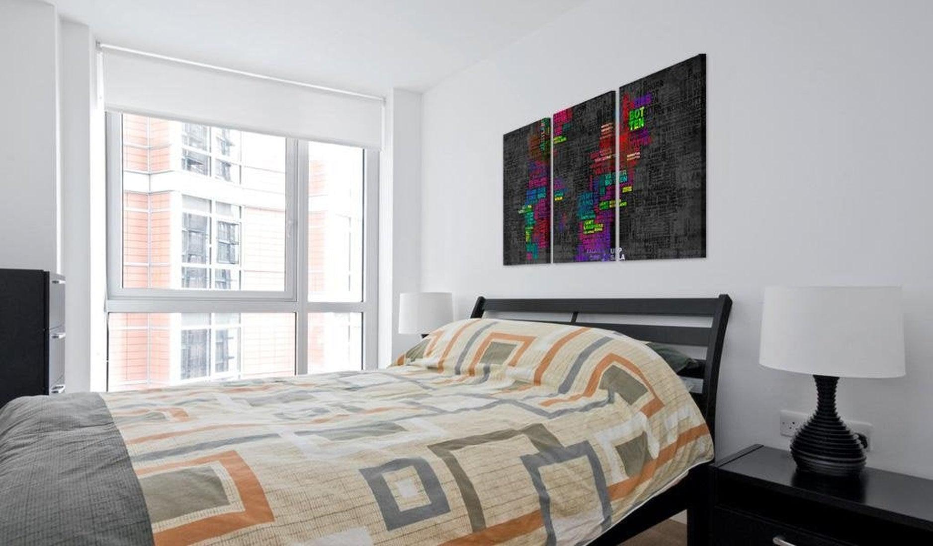 Stretched Canvas World Map Art - Map Of Sweden (Colored Names Of Cities) 3 Piece