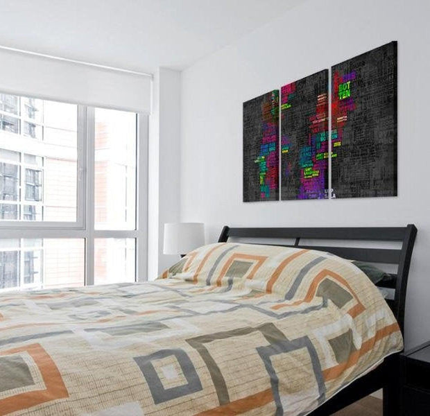 Stretched Canvas World Map Art - Map Of Sweden (Colored Names Of Cities) 3 Piece