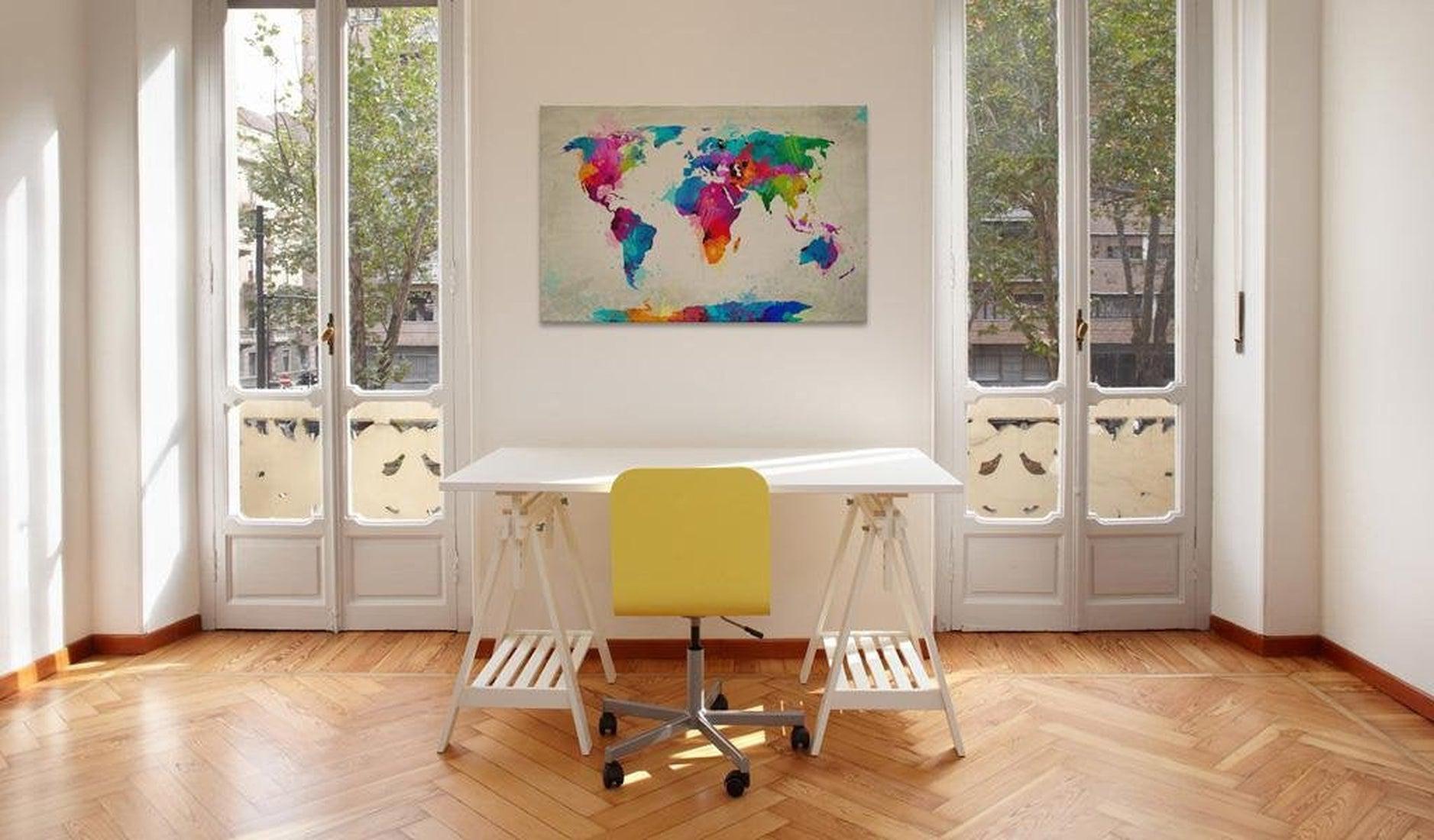 Stretched Canvas World Map Art - Map Of The World - An Explosion Of Colors