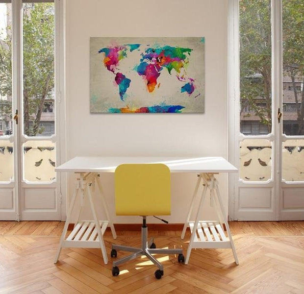 Stretched Canvas World Map Art - Map Of The World - An Explosion Of Colors