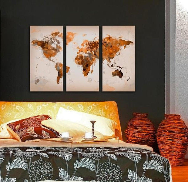 Stretched Canvas World Map Art - Map Of The World - Desert Storm 3 Piece