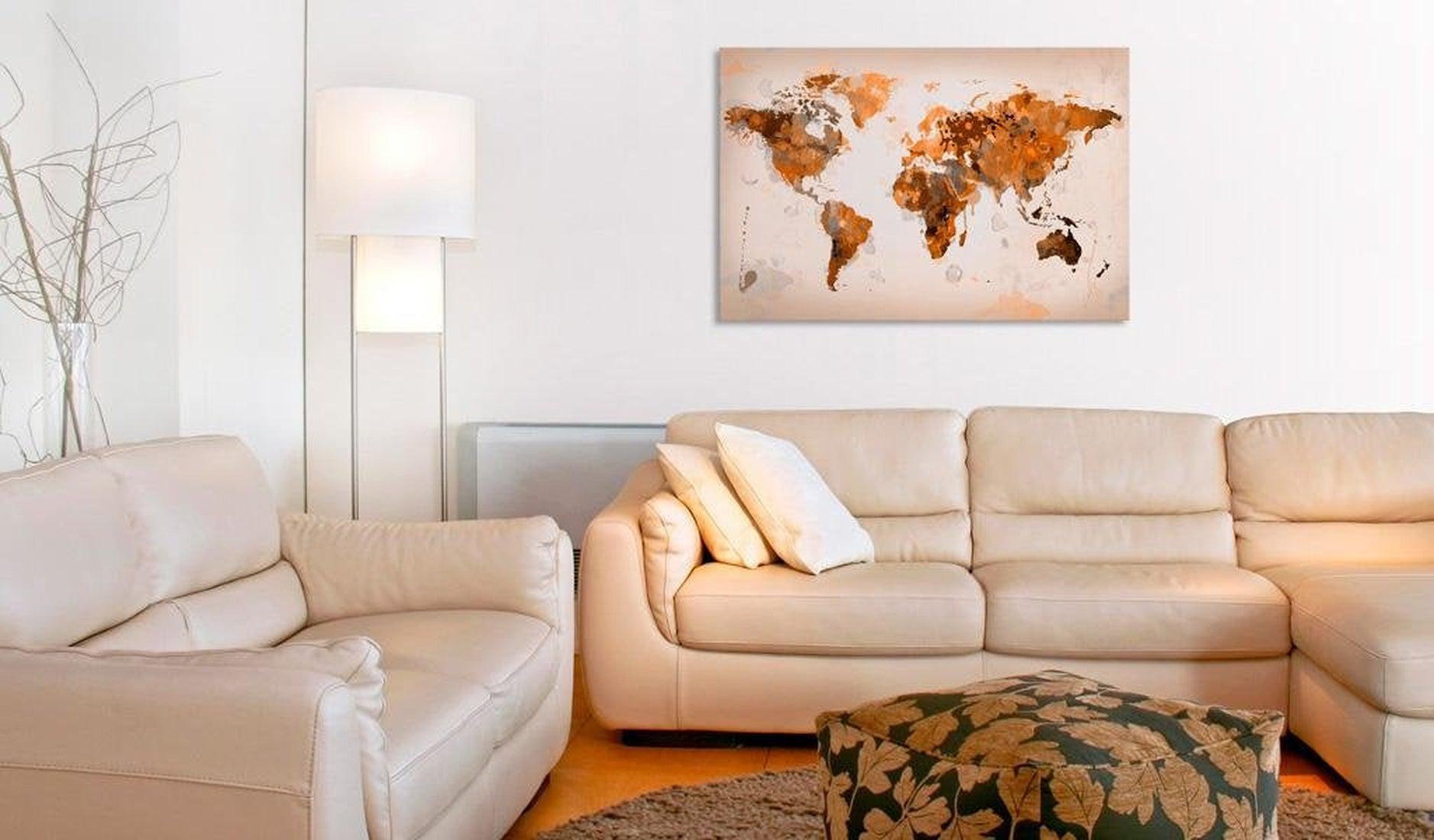 Stretched Canvas World Map Art - Map Of The World - Desert Storm