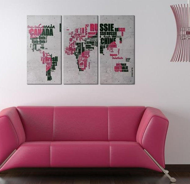 Stretched Canvas World Map Art - Map Of The World (French Language) 3 Piece