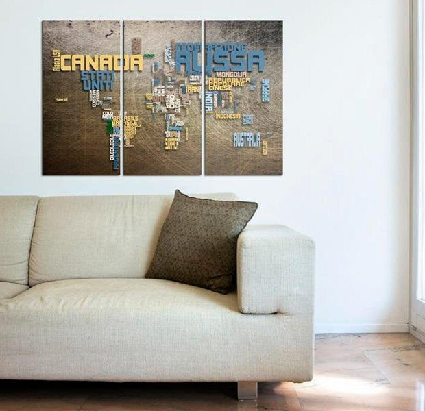 Stretched Canvas World Map Art - Map Of The World (Italian Language) 3 Piece