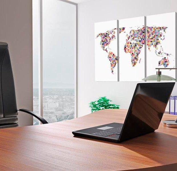 Stretched Canvas World Map Art - Map Of The World - Pixels 3 Piece