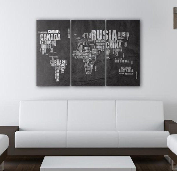 Stretched Canvas World Map Art - Map Of The World (Spanish Language) 3 Piece