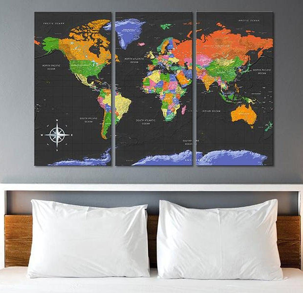Stretched Canvas World Map Art - Maps: Dark Depth