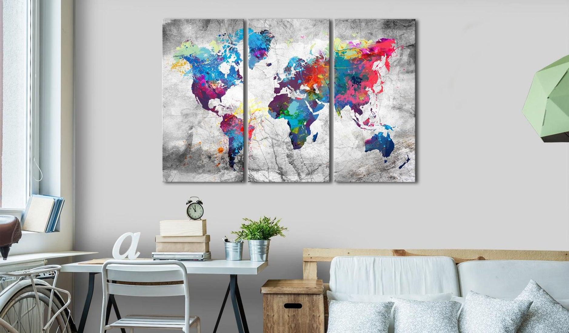 Stretched Canvas World Map Art - Maps: Grey Style