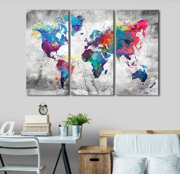 Stretched Canvas World Map Art - Maps: Grey Style