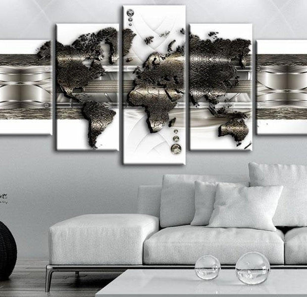 Stretched Canvas World Map Art - Metal World Map Ii