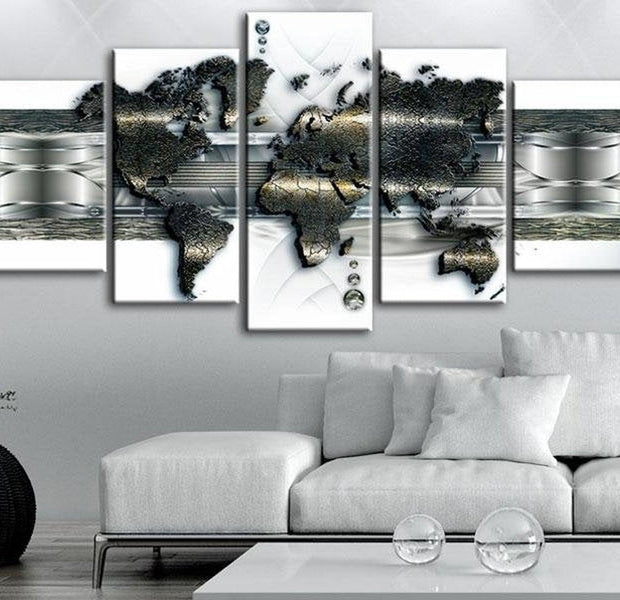 Stretched Canvas World Map Art - Metal World Map