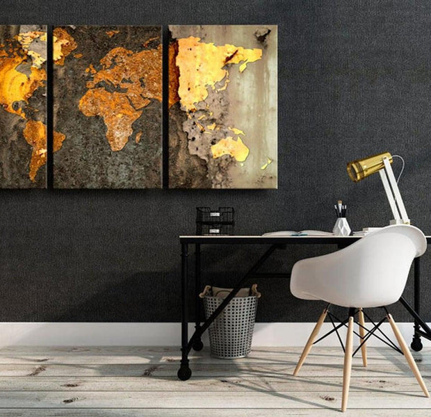 Stretched Canvas World Map Art - Metal World