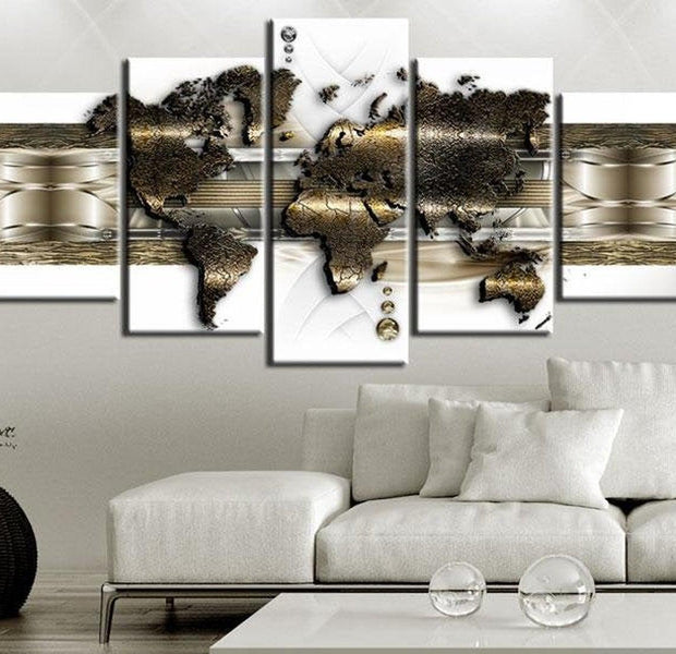 Stretched Canvas World Map Art - Metalic World