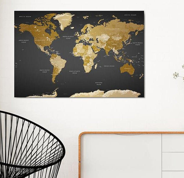 Stretched Canvas World Map Art - Modern Aesthetics