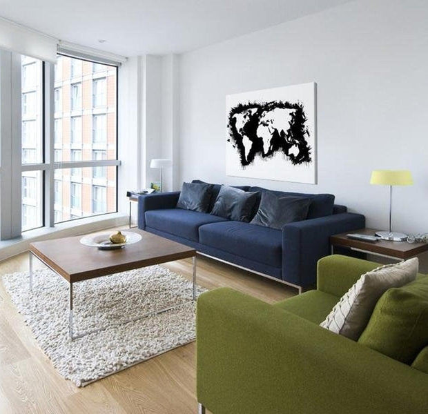Stretched Canvas World Map Art - Monochromatic Map Of The World