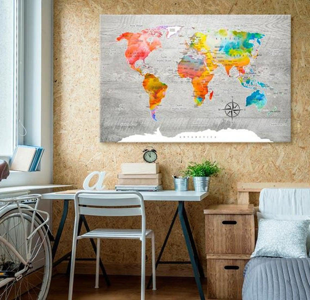 Stretched Canvas World Map Art - Multicolored Travels