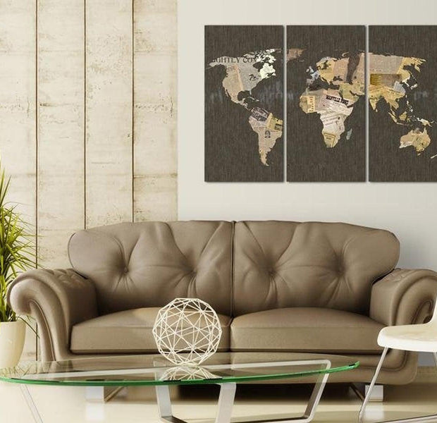 Stretched Canvas World Map Art - News Of The World 3 Piece